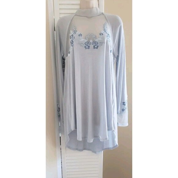 FREE PEOPLE SAHELI EMBROIDERED MESH FLORAL GLACIER ICE BLOUSE  TOP SIZE  MEDIUM - Picture 4 of 9